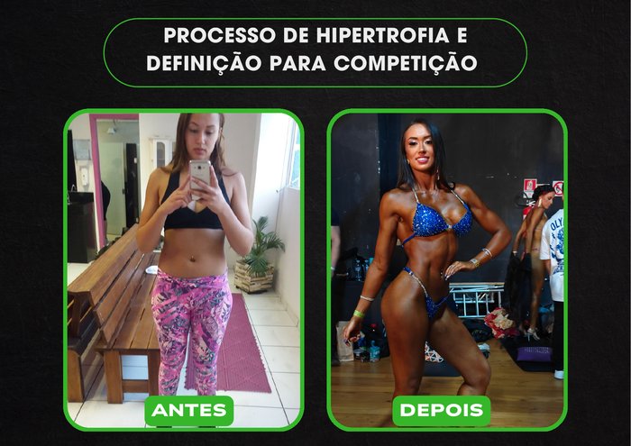 Antes e depois de aluna — hipertrofia e definição para competição