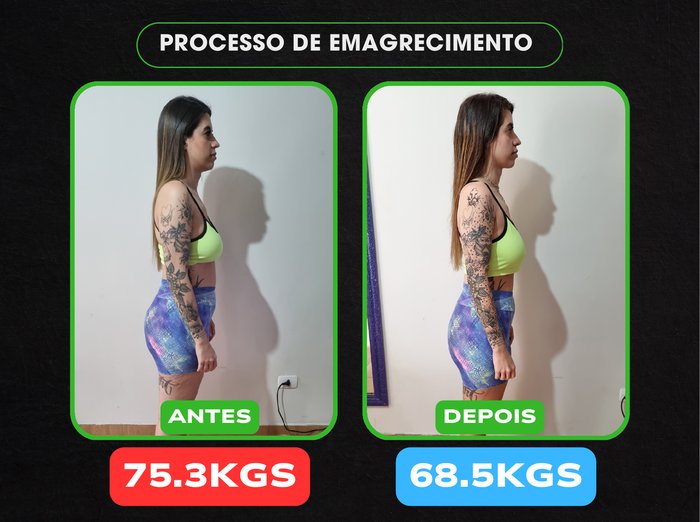 Antes e depois de aluna — de 75.3kg para 68.5kg