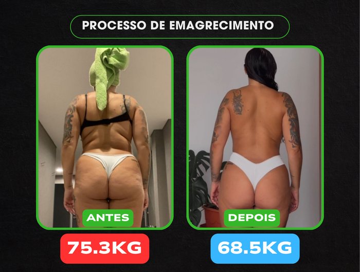 Antes e depois de aluna — de 75.3kg para 68.5kg