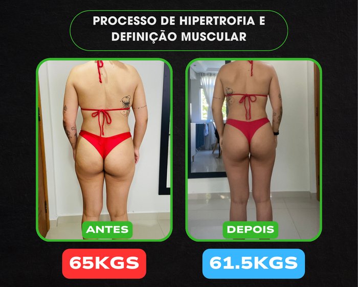 Antes e depois de aluna — de 65kg para 61.5kg, hipertrofia e definição muscular
