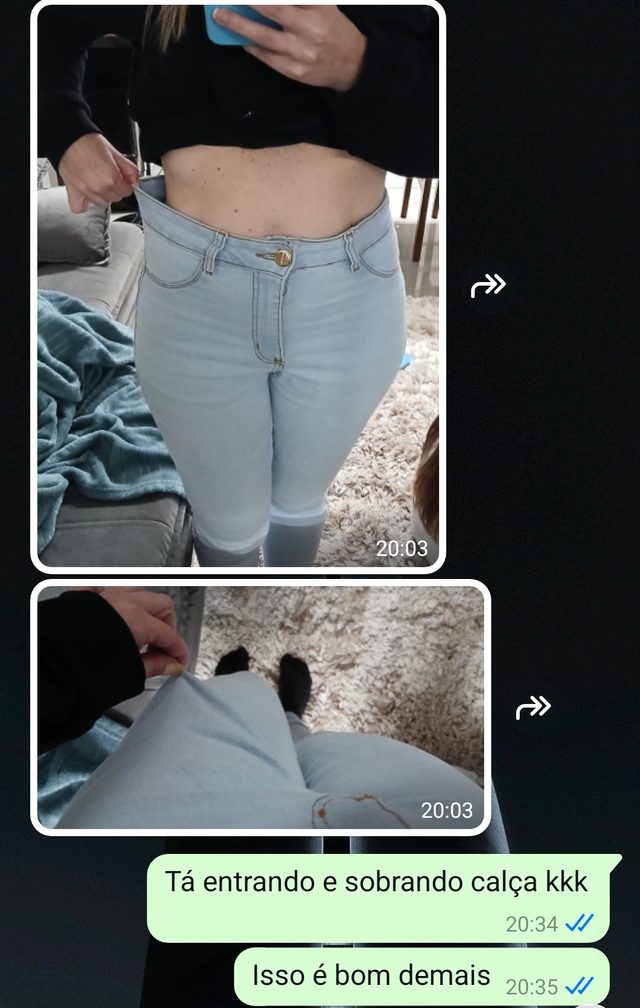 Print de WhatsApp — calça entrando e sobrando
