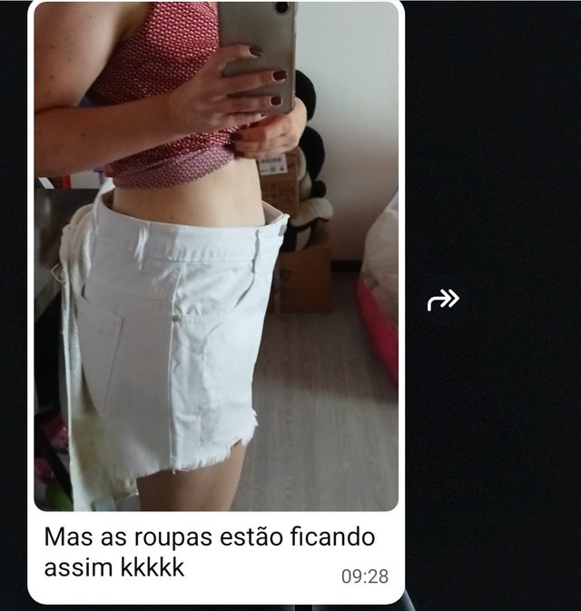 Print de WhatsApp — shorts caindo na cintura